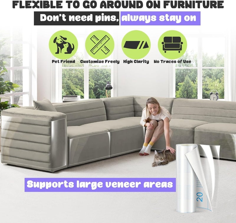 JINVOGREEN Cat Scratch Furniture Protector, 2 Pack 196.8" x 11.8" Couch Protector from Cat Claws, Thickened Transparent Self-Adhesive Furniture Protectors for Couch Protection from Cat Scratching - Image 5